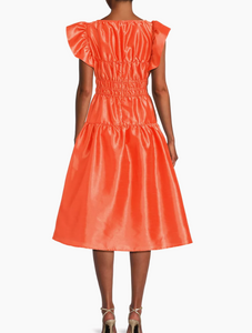 Vanessa Midi Dress Tangerine Ruched Metallic