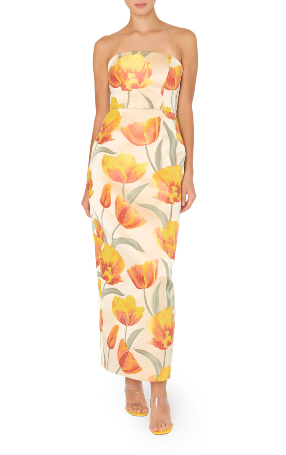 Orion Tulip Jacquard Midi Dress Yellow