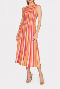 Milly Multi Stripe Sleeveless Midi Dress