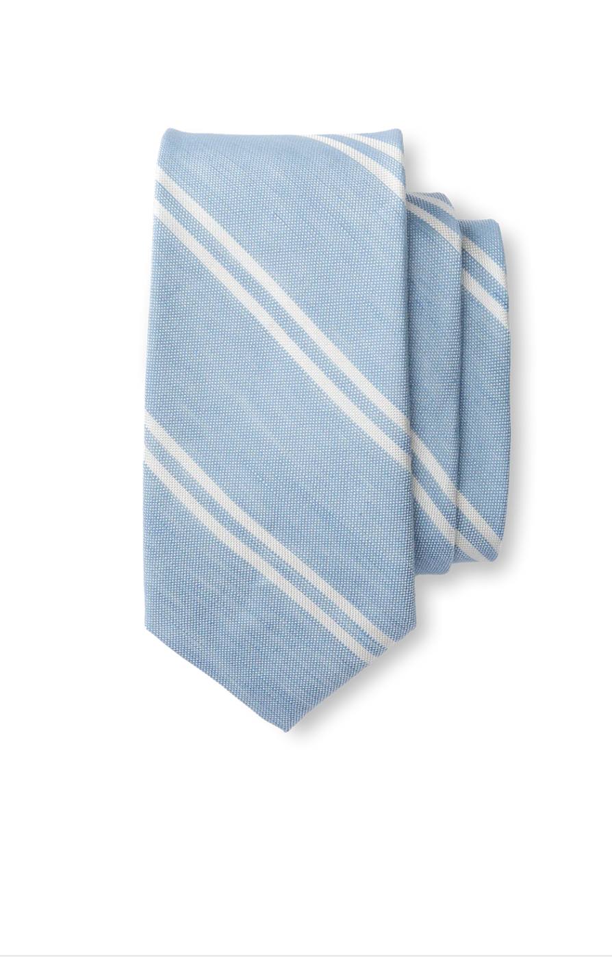 DH Silk Linen Tie Stripe Blue