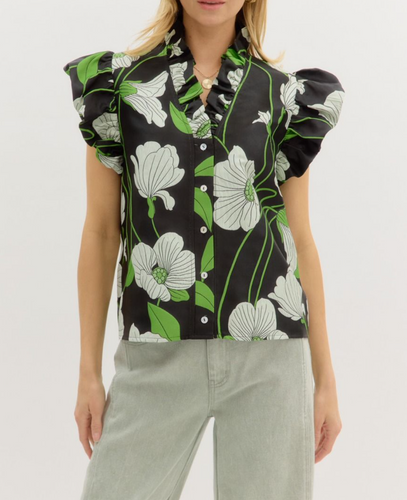 TBC Dahla Jacquard Top Black Print