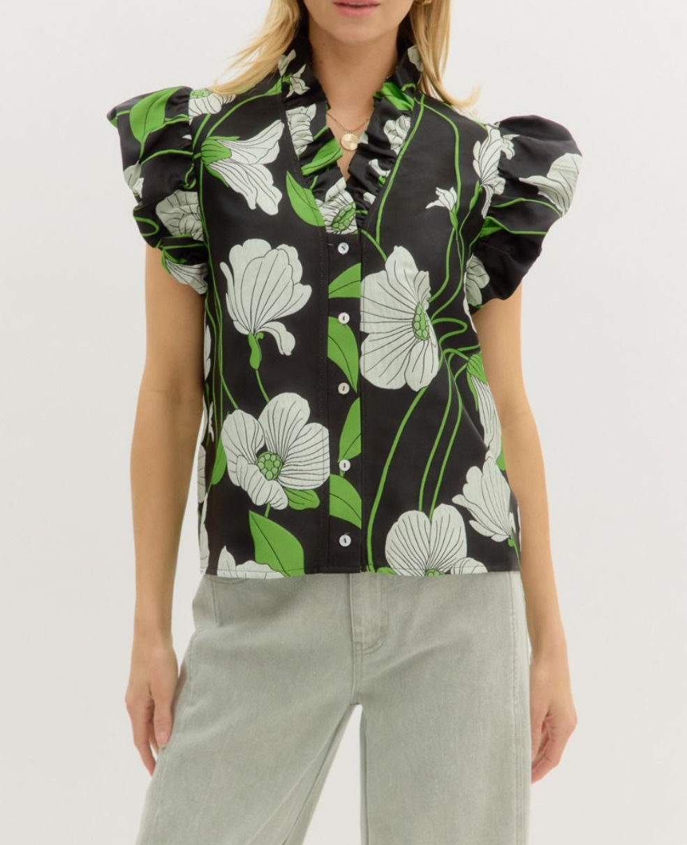 TBC Dahla Jacquard Top Black Print