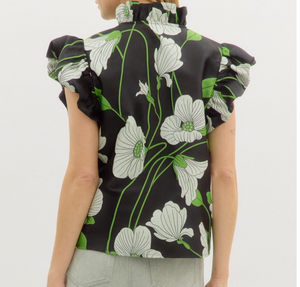 TBC Dahla Jacquard Top Black Print
