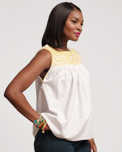 FV Jess Top Floral Embroidery White/Yellow