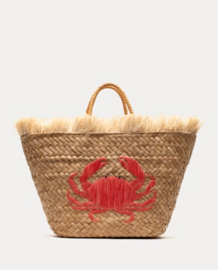 FV Embroidered Tote Crab Wicker Natural/Red