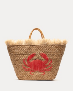 FV Embroidered Tote Crab Wicker Natural/Red