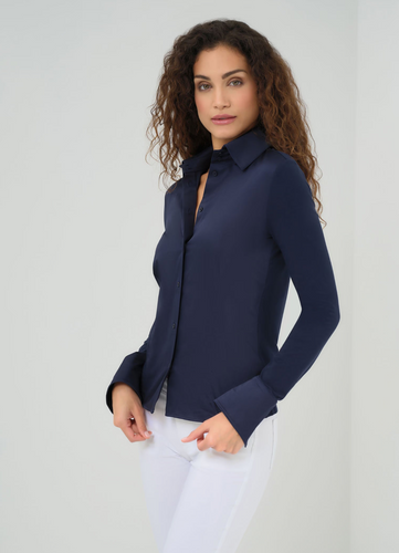 Alida Navy Button Down Poplin Shirt