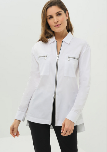 Kari Poplin Zip Collared Shirt White