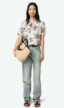 Load image into Gallery viewer, Topher Tropical Top Ecru/Navy
