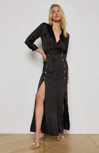 Uriah Satin Maxi-Shirt Dress Black