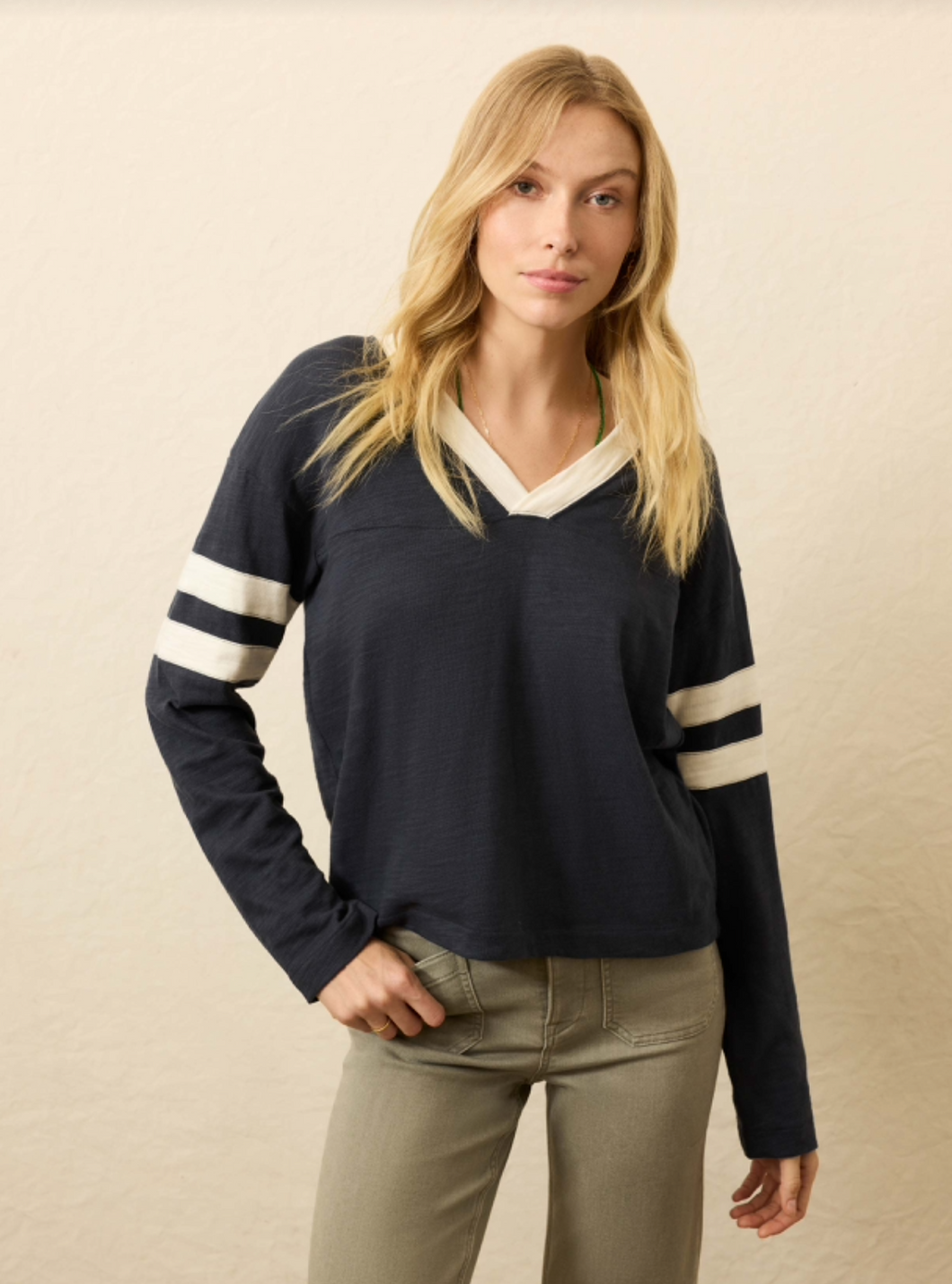 Sunwashed Slub Varsity V Neck