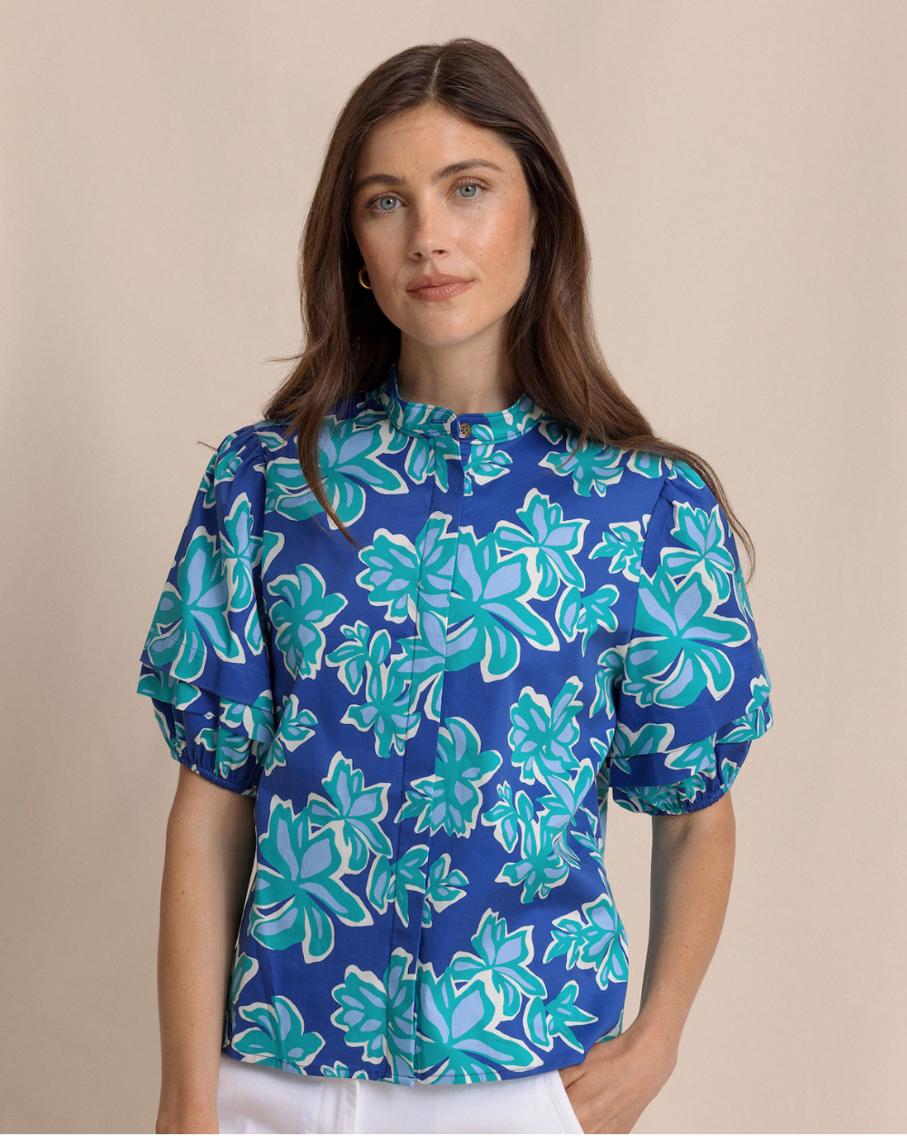 ST Floral Top Surf Blue