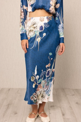 Vienna Slip Skirt Navy Blooms