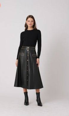 Cleo Knit and Leather Midi Dress Black