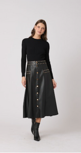 Cleo Knit and Leather Midi Dress Black
