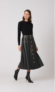 Cleo Knit and Leather Midi Dress Black
