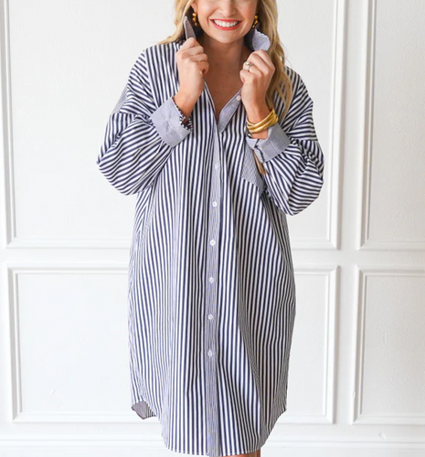 Frances Dress Charcoal Stripe