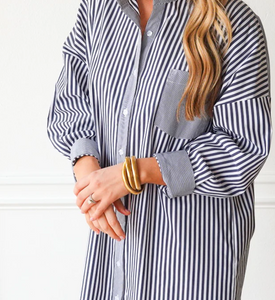 Frances Dress Charcoal Stripe