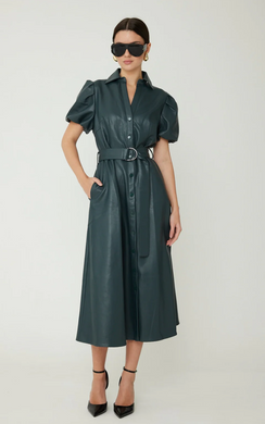 Laurie Faux Leather Dress Dark Pine
