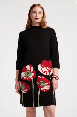 Annie Embroidered Wool Flower Black