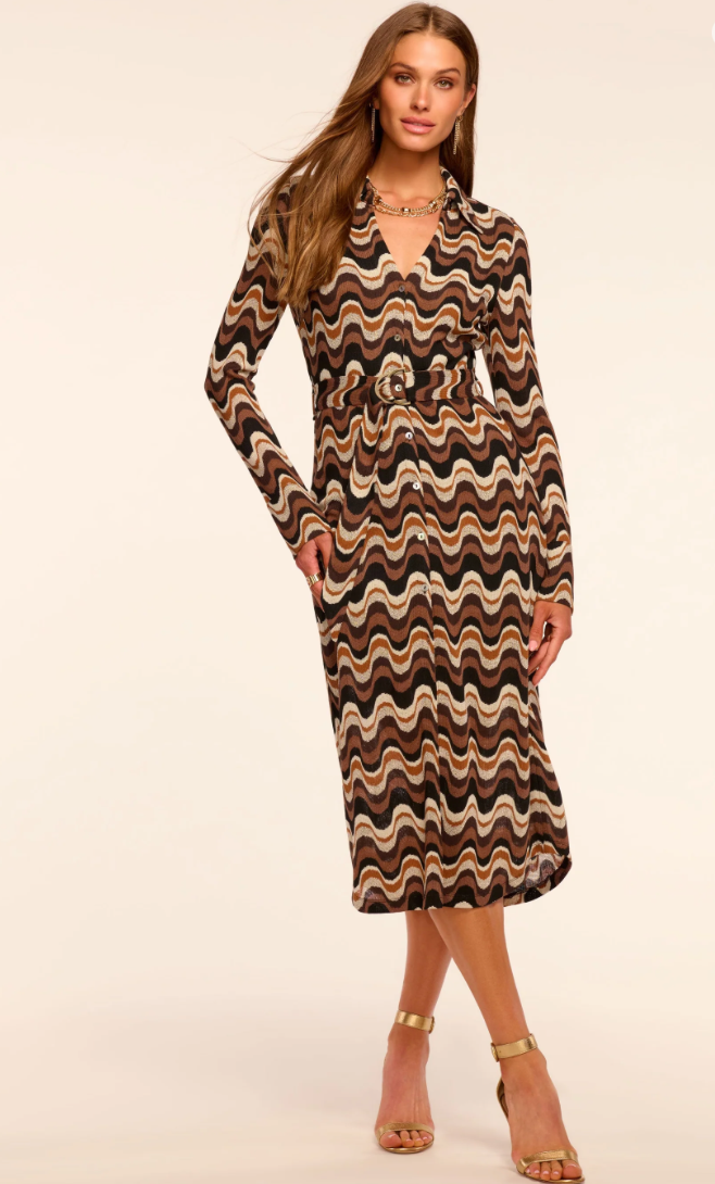 Lydia Dress Black/Brown Neutral Swirl