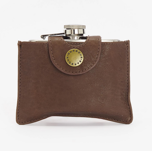 Barbour 4oz Hinged Hipflask Brown