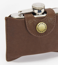 Load image into Gallery viewer, Barbour 4oz Hinged Hipflask Brown