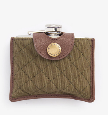 Barbour 4oz Hinged Hipflask Dark Brown/Olive