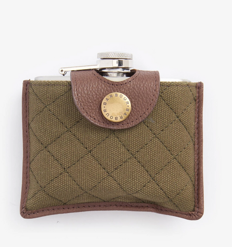 Barbour 4oz Hinged Hipflask Dark Brown/Olive
