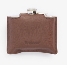 Load image into Gallery viewer, Barbour 4oz Hinged Hipflask Dark Brown/Olive