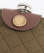 Load image into Gallery viewer, Barbour 4oz Hinged Hipflask Dark Brown/Olive