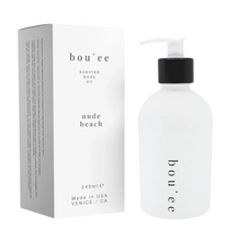 Load image into Gallery viewer, Bou·ee Nude Beach scented body oil 240ml frosted glass pump bottle with white box