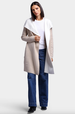 Reversible Hooded Cardigan Tan/White