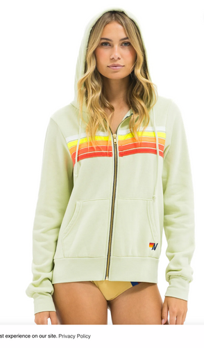AVN 5 Stripe Zip Hoodie Lime