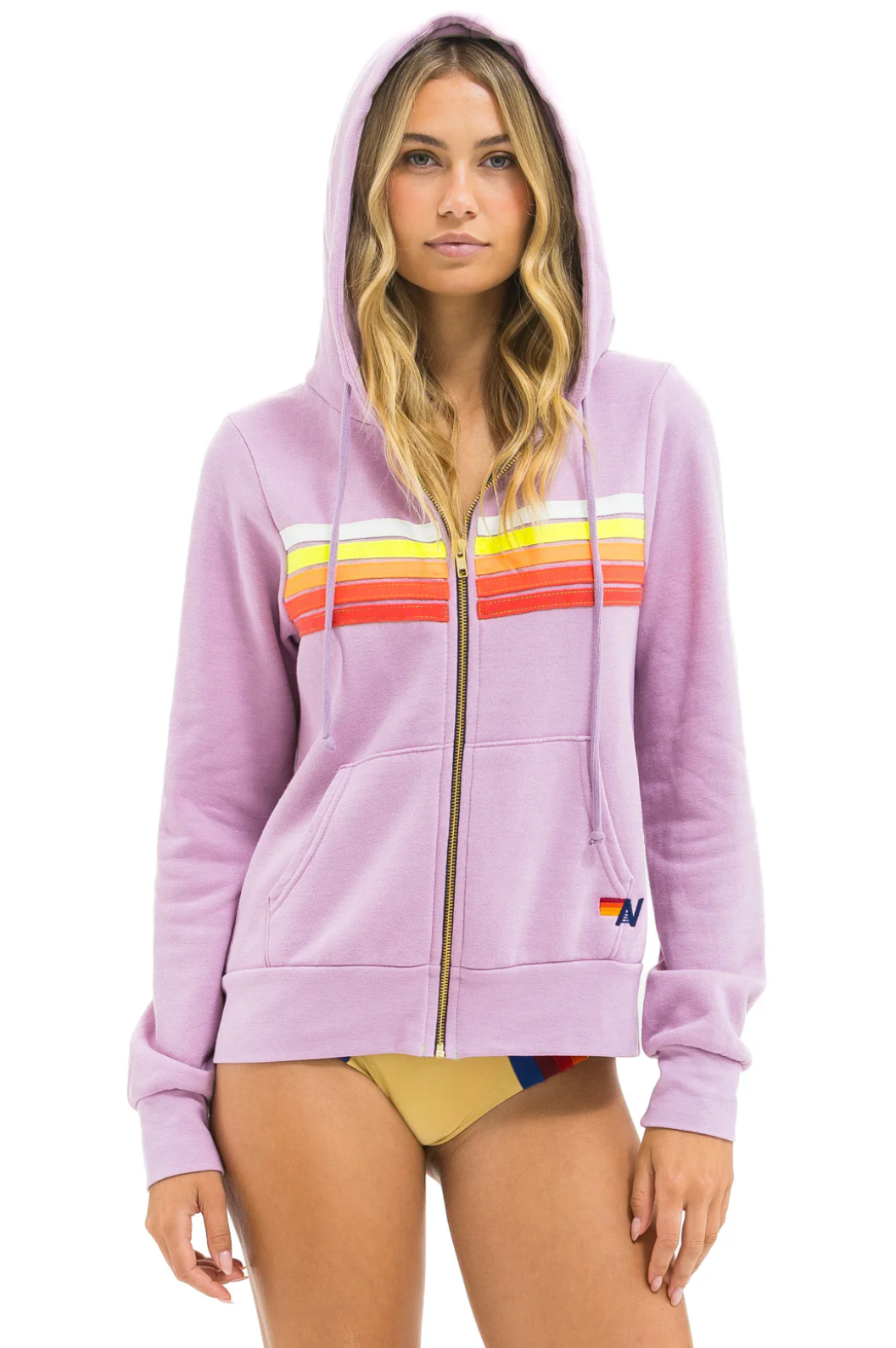 AVN 5 Stripe Zip Hoodie Mauve