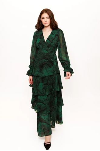 Gardot Wrap Maxi Dress Emerald Swirl