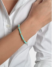Load image into Gallery viewer, Bamboo Enamel Hinge Bangle Turquoise