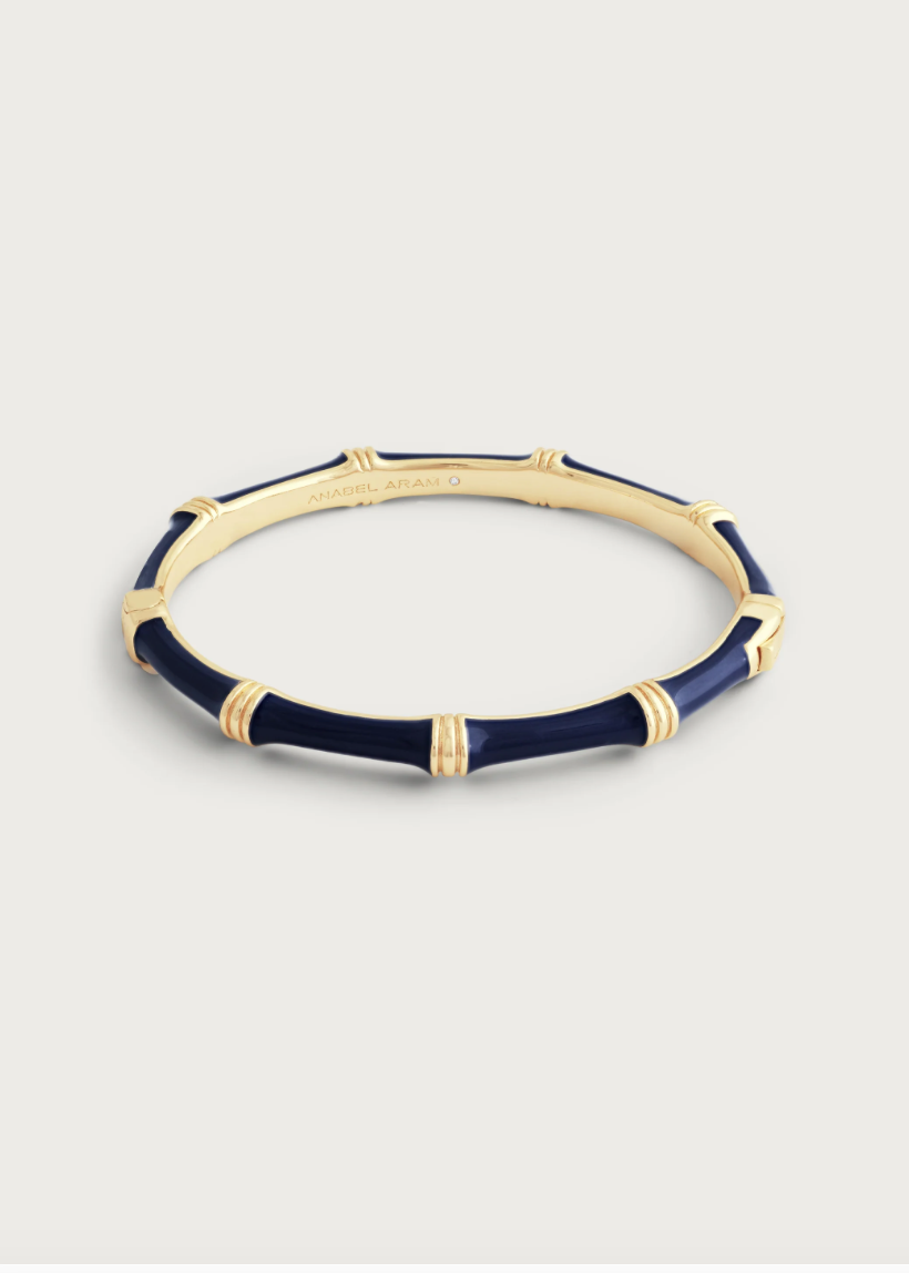 Bamboo Enameled Hinged Bangle Atlantic Navy blue