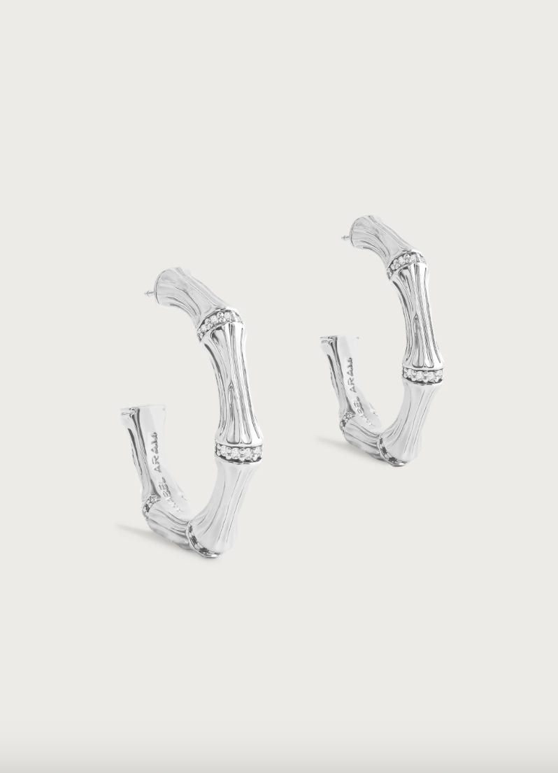 Bamboo Medium Hoop Earring Silver