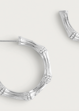 Load image into Gallery viewer, Bamboo Medium Hoop Earring Silver