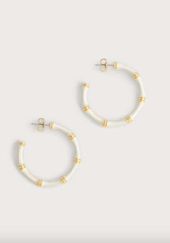 Bamboo Enameled Medium Hoop Earring Cream