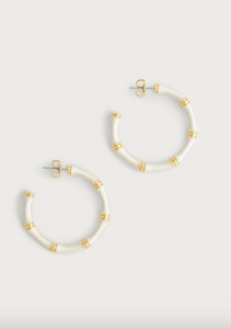 Bamboo Enameled Medium Hoop Earring Cream