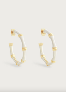 Bamboo Enameled Medium Hoop Earring Cream
