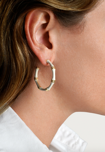 Bamboo Enameled Medium Hoop Earring Cream