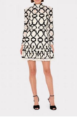 Willa Velvet Flocked Lace Mock Neck Dress