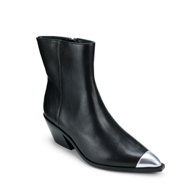 Ashton Ankle Boot Black w Silver Tip