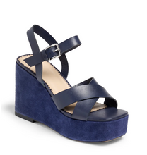 Load image into Gallery viewer, Sasha Vachetta Wedge Sandal Navy