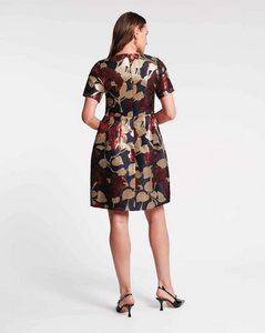 Michelle Jacquard Mini Dress Navy Gold Multi