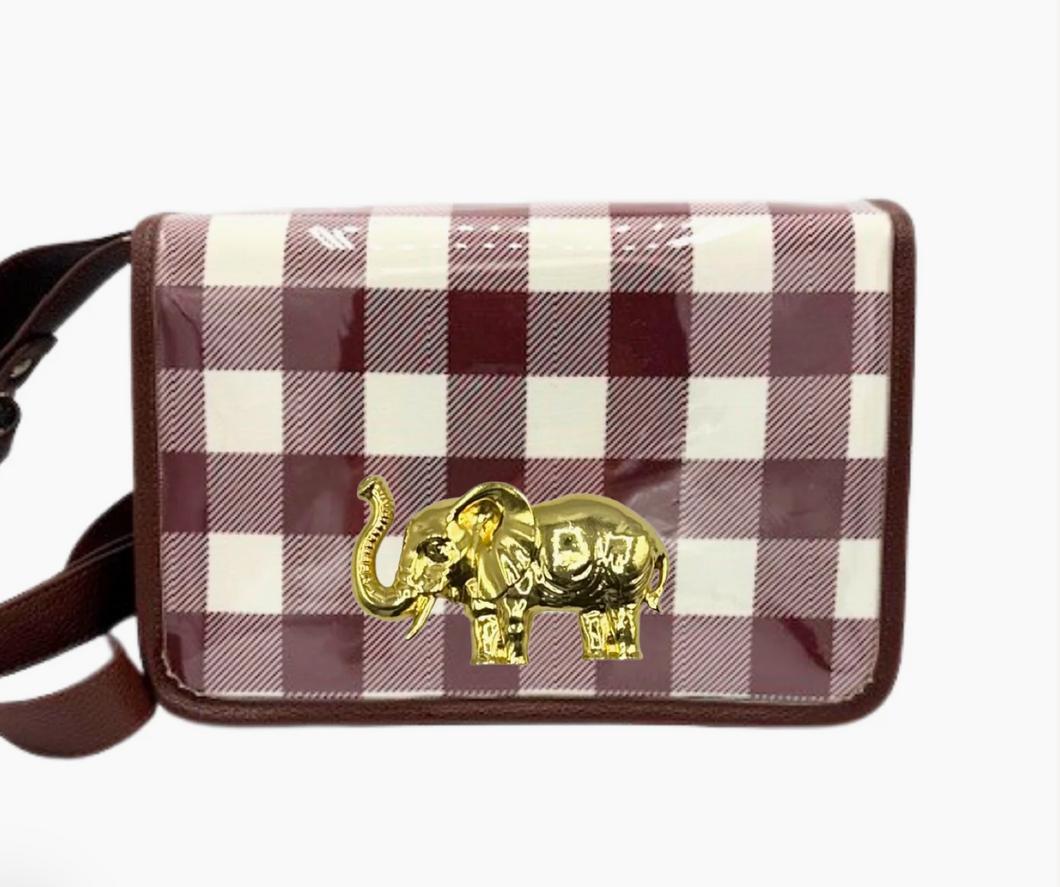 Crimson Check Clear Bag w/Elephant