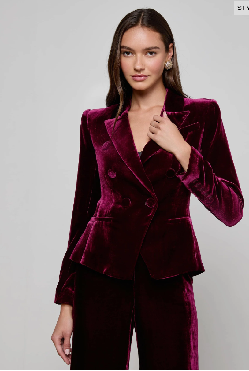 Marie Velvet Double Breasted Blazer Port